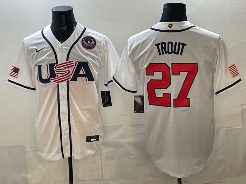 Men 2026 World Cub USA #27 Trout White Game Nike MLB Jersey style 007